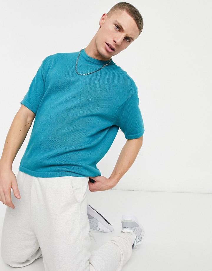 Asos Design Midweight Knit Oversized T-shirt In Teal-green