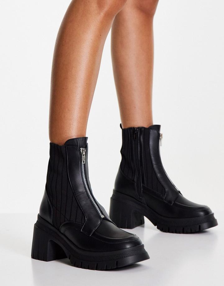 Asos Design Rocky Front Zip Chunky Boots In Black