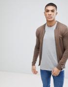 Asos Knitted Bomber Jacket In Brown - Brown