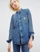 Carhartt Wip Fitted Denim Salinac Shirt With Distressing - Blue