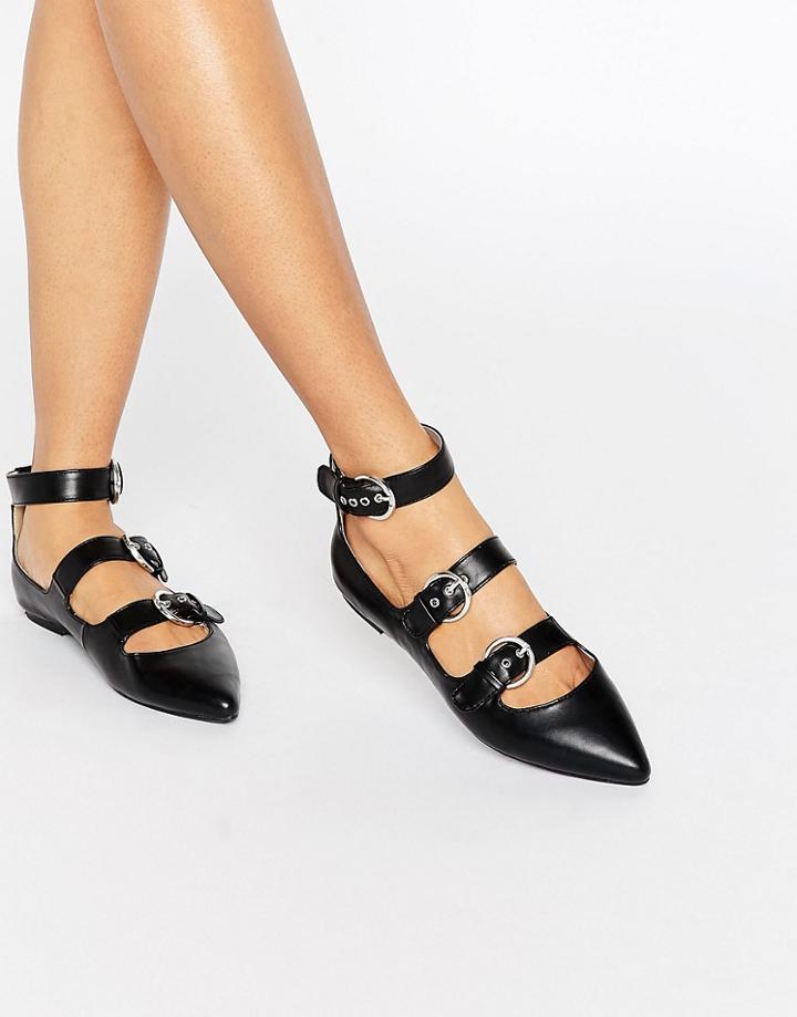 London Rebel Multi Buckle Point Shoe - Black