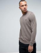 Lyle & Scott Crew Sweater Cotton Merino Knit Eagle Logo In Brown Marl - Brown