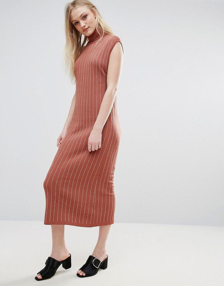 Adpt Fiesta Knit Roll Neck Maxi Dress - Copper