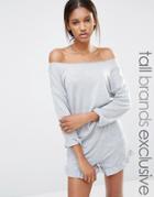 One Day Tall Off Shoulder Slouchy Sweat - Gray Marl