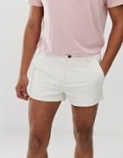 Asos Design Skinny Shorter Chino Shorts In Off White - White
