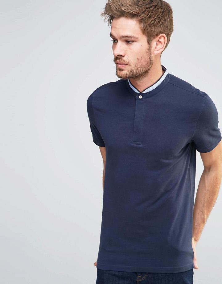 Selected Homme Round Tip Collar Short Sleeve Polo - Navy