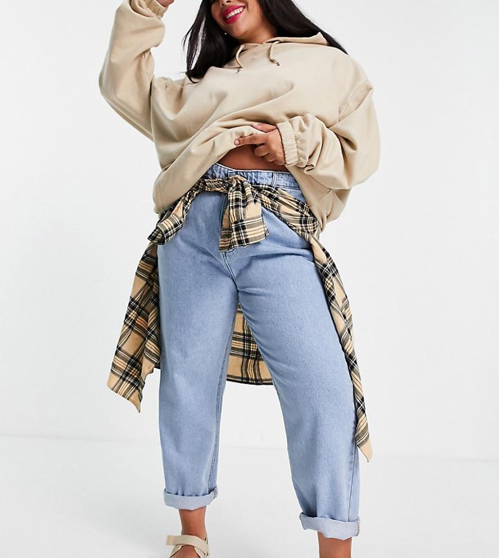 Don't Think Twice Plus Katy High Waisted Cropped Straight Jeans In Light Blue Wash-blues