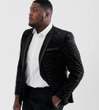 Asos Design Plus Skinny Tuxedo Suit Jacket In Black Tiger Glitter Velvet - Black