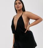 South Beach Curve Exclusive Beach Romper In Black - Black