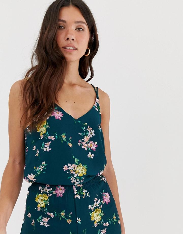 Jdy Trick Floral Print Strappy Cami Tank - Green