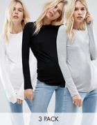 Asos T-shirt With Long Sleeves And Crew Neck 3 Pack - Multi