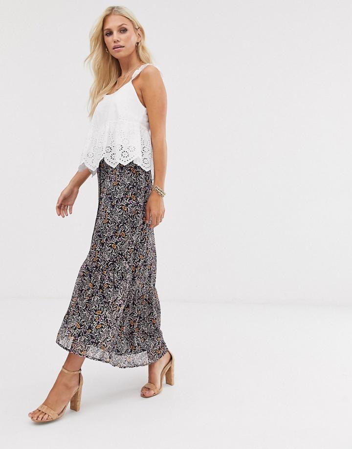 Vero Moda Paisley Print Midi Skirt - Navy