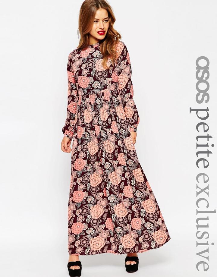 Asos Petite Maxi Dress With Lace Up Back In Floral Print - Print