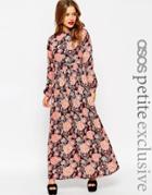 Asos Petite Maxi Dress With Lace Up Back In Floral Print - Print