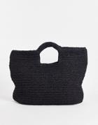 Asos Design Grab Handle Cotton Raffia Tote Bag In Black - Black