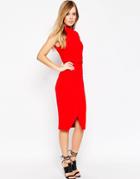 Asos Asymmetric Neck Pencil Dress - Red