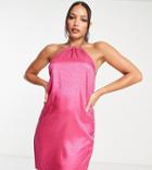 Lola May Tall Chain Strap Satin Mini Dress In Hot Pink Animal Jacquard