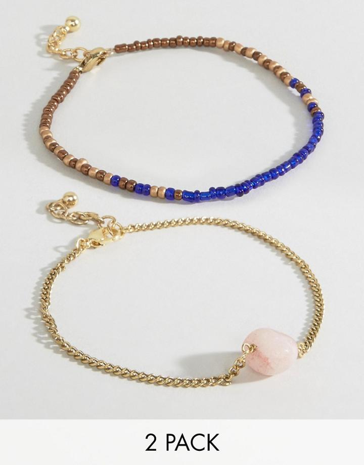 Asos Pack Of 2 Seedbead Stone Anklets - Multi