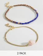 Asos Pack Of 2 Seedbead Stone Anklets - Multi