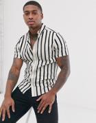 Asos Design Skinny Stripe Shirt In Ecru - White
