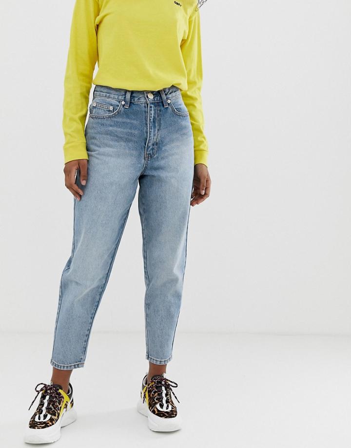 Asos Design Balloon Leg Boyfriend Jeans In Light Vintage Wash Blue - Blue