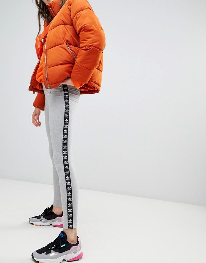 Adidas Originals Trefoil Logo Print Legging In Gray - Gray
