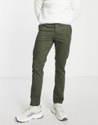 Asos Design Slim Chinos In Warm Khaki-green