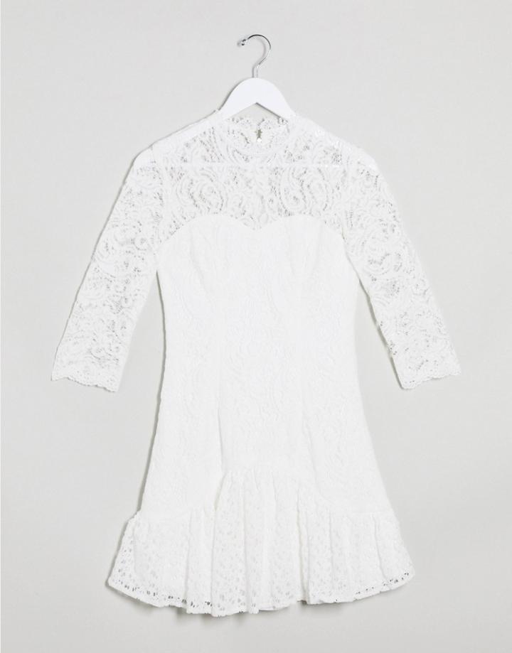 Chi Chi London Flippy Lace Skater Dress In White