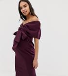 Asos Design Maternity Off Shoulder Wrap Midi Dress With Tie Detail - Red