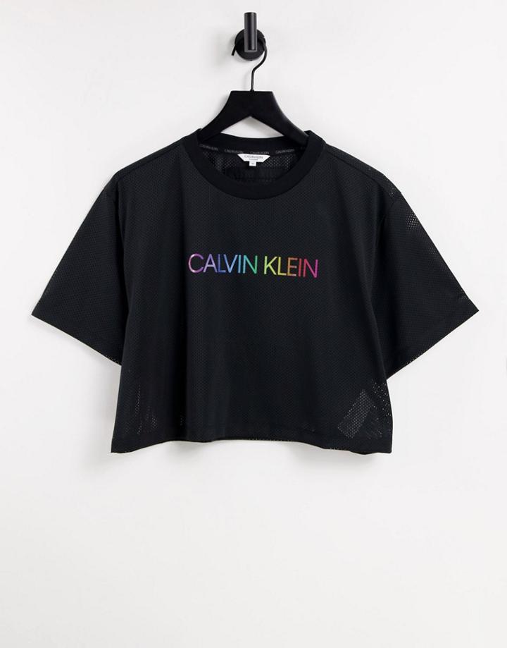 Calvin Klein Mesh Swim Crop Top In Black