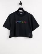 Calvin Klein Mesh Swim Crop Top In Black