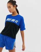 Nike Running Just Do It Tailwind Crop T-shirt In Blue