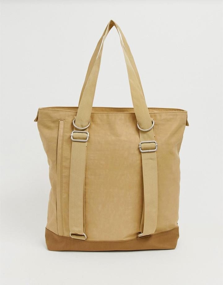 Asos White Tote Backpack Hybrid In Nylon - Beige