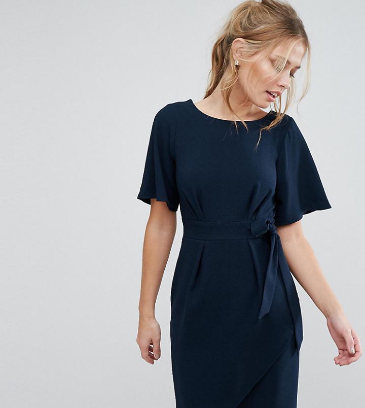 Closet London Tie Front Dress With Kimono Sleeve - Navy