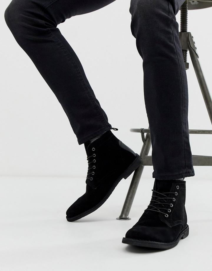 Asos Design Desert Boots In Black Suede With Leather Detail - Black