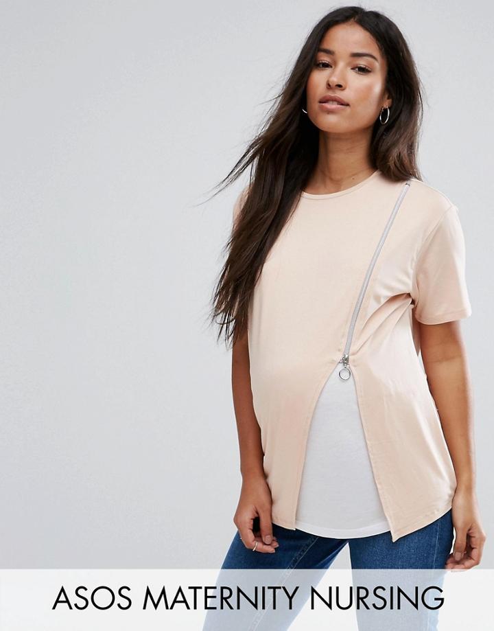Asos Maternity Nursing Zip Side Drape T-shirt - Pink