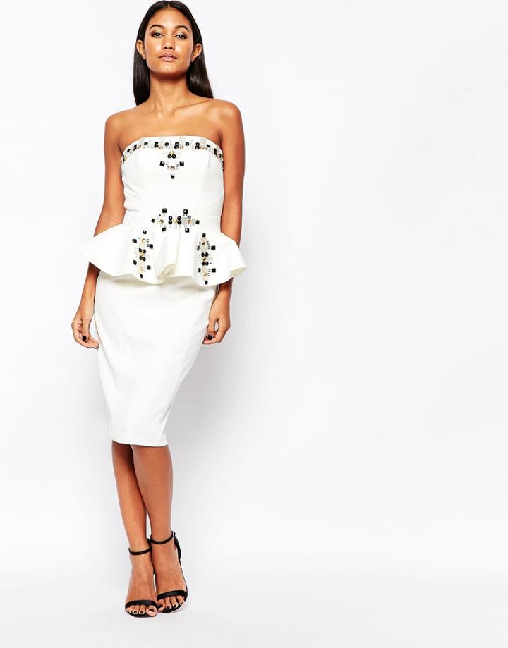 Forever Unique Stacey Peplum Midi Dress With Embellishment - Ivory