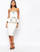 Forever Unique Stacey Peplum Midi Dress With Embellishment - Ivory