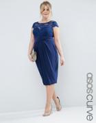 Asos Curve Wedding Lace Top Pleated Midi Dress - Navy