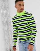 Asos Design Knitted Half Zip Sweater In Neon Stripe - Multi