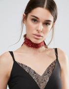 Johnny Loves Rosie Berry Lace Tie Up Choker - Red