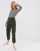 Monki Peg Cargo Pants In Khaki - Green