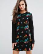 Missguided Embroidered Floral Sweat Dress - Multi