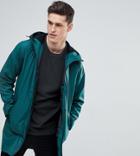 Asos Tall Shower Resistant Rain Coat With Fleece Lined Hood In Bottle Green - Green