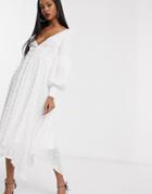 Asos Edition Volume Sleeve Midi Dress In Textured Spot-white