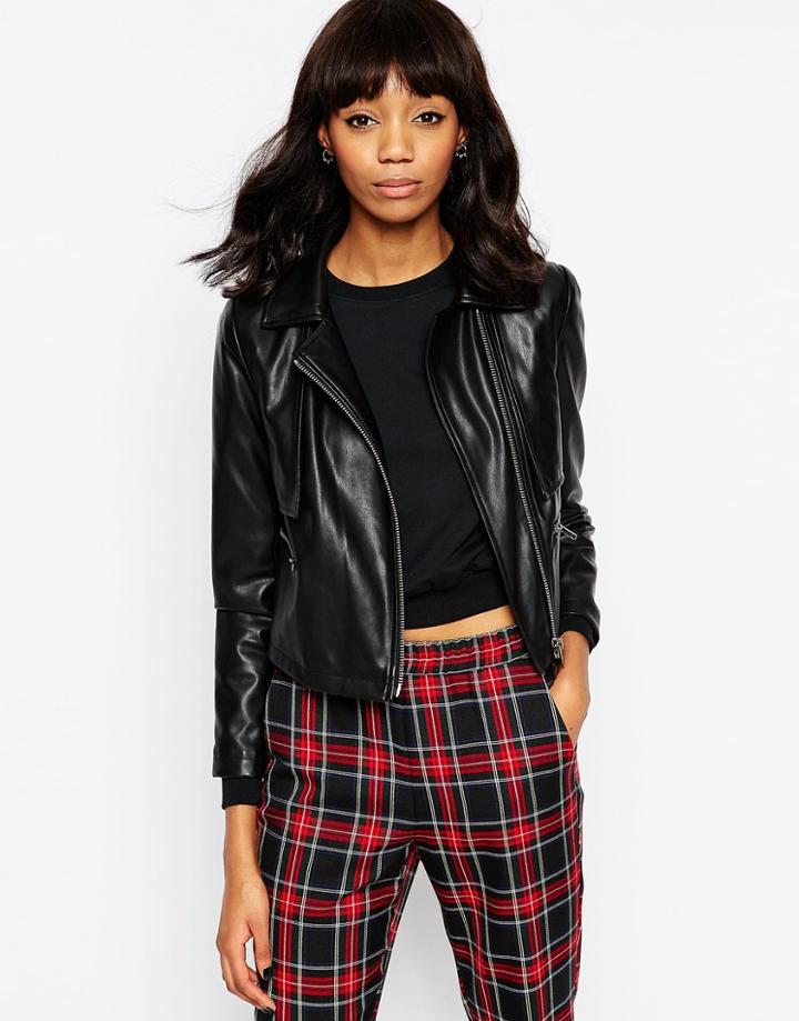 Asos Biker Jacket With Storm Flap - Black