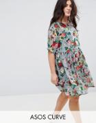 Asos Curve Smock Dress In Floral Print - Multi