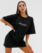 Public Desire Oversized T-shirt Dress With Reflective Obsessed Print - Black