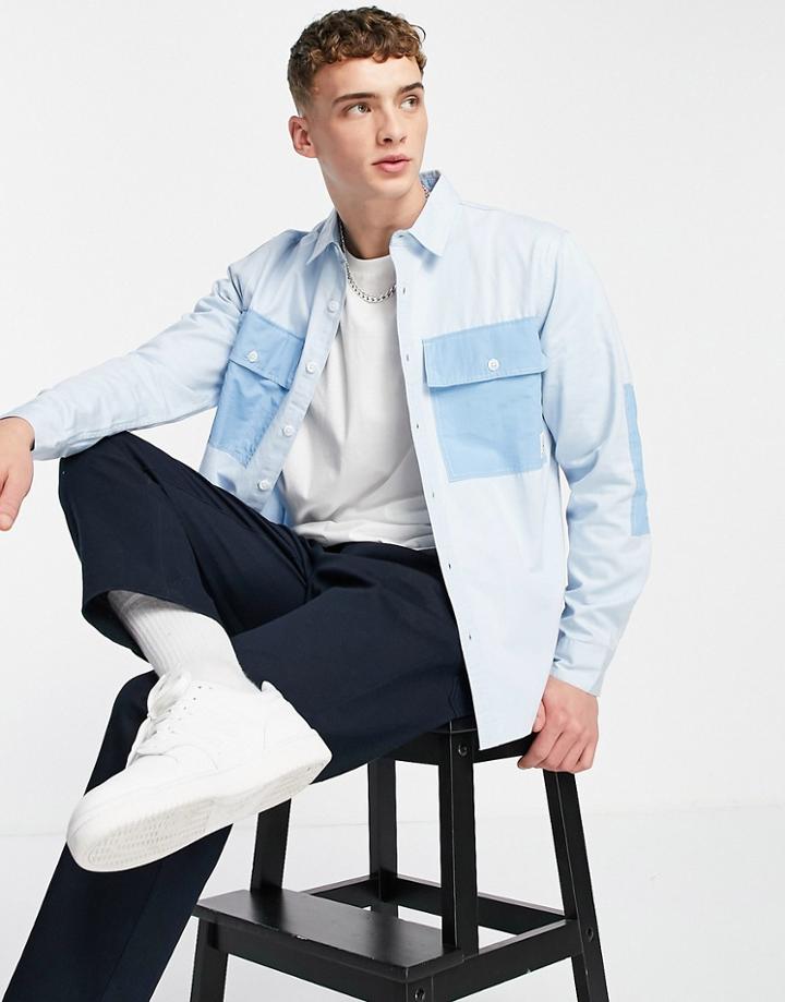 Topman Utility Shirt With Contrast Nylon Pockets In Blue-blues