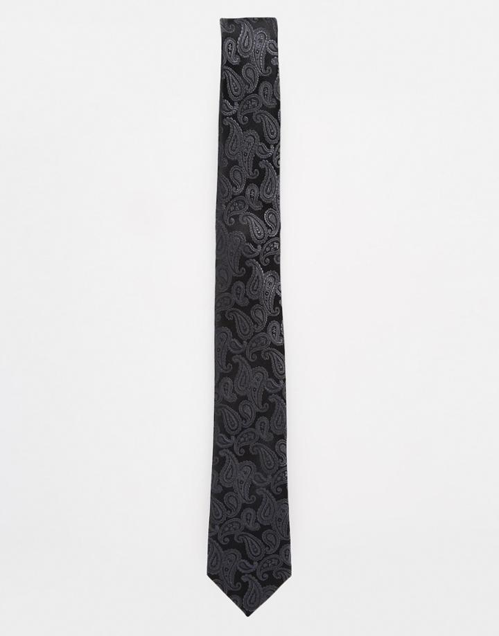 Jack & Jones Paisley Silk Tie - Black